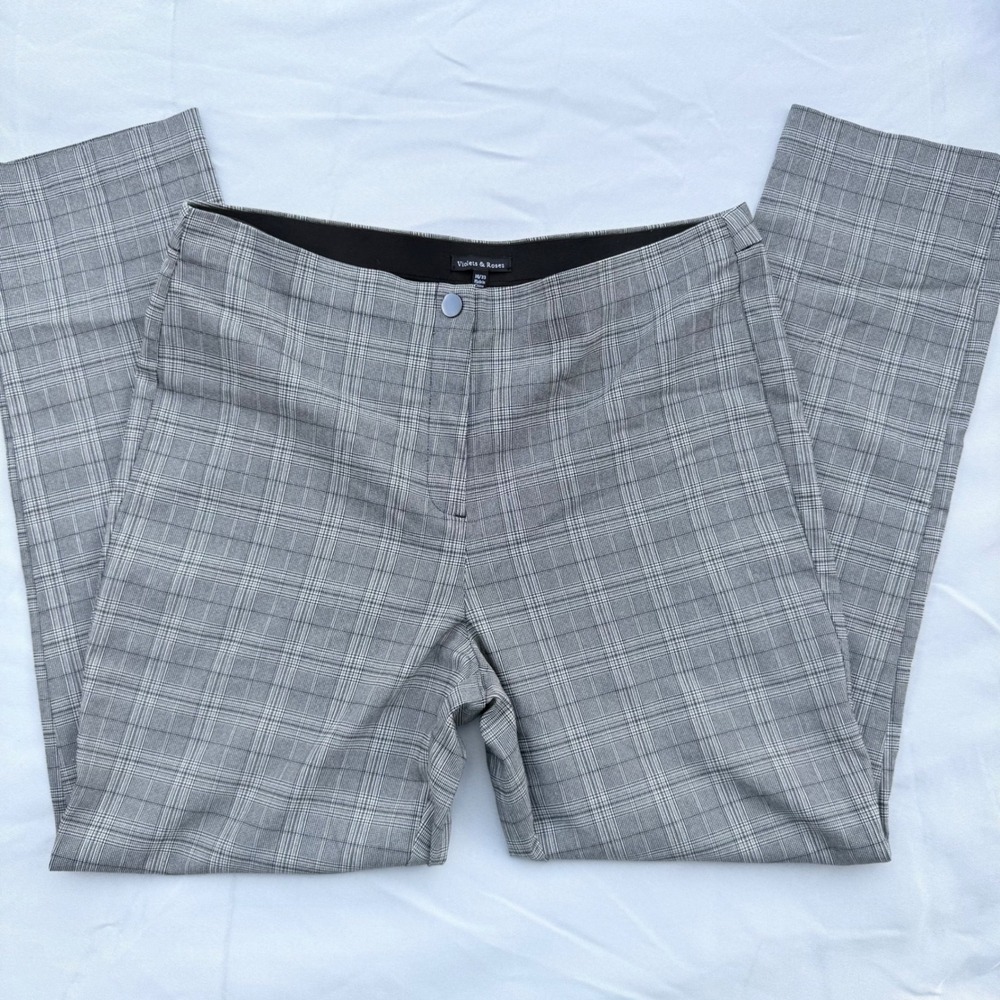 Violets & Roses Womens Grey Glen Plaid Straight Leg Trousers Size 16/33 Workwear